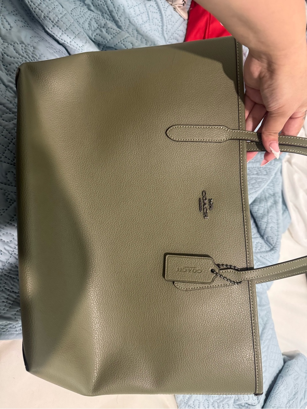 Coach Olive-Style Green Pebbled Leather Tote